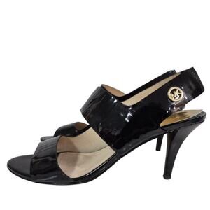 Michael KORS ROCHELLE BLACK PATENT GOLD MK LOGO SLINGBACKS 8M